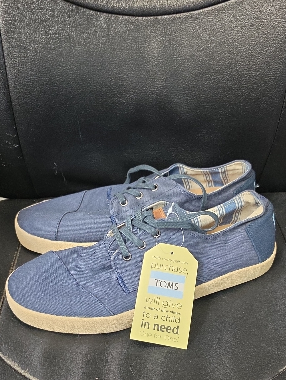 TOMS Men's Blue Canvas Lace-Up Sneakers with Tan Sole